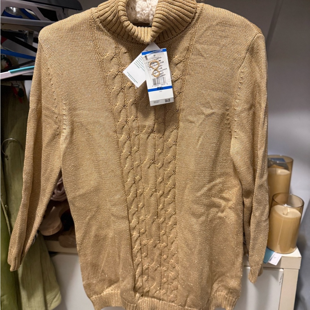 Evan Picone woman’s Gold Turtleneck Sweater with sparkles